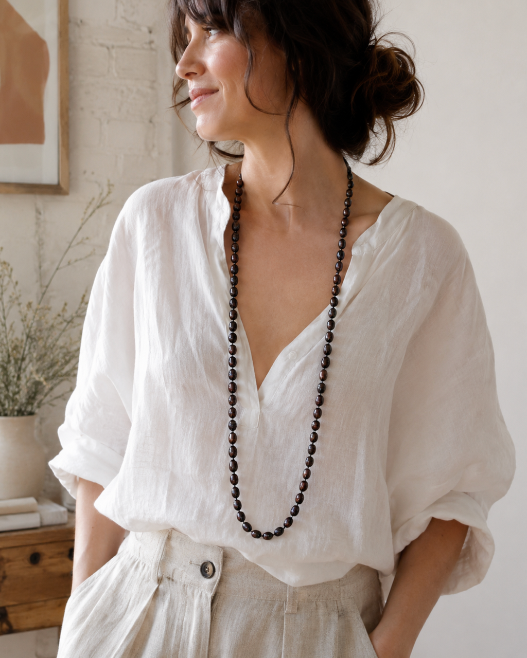 InstaGlam Knotted Freshwater Pearl Long Necklace – Upcycled Montreal Design