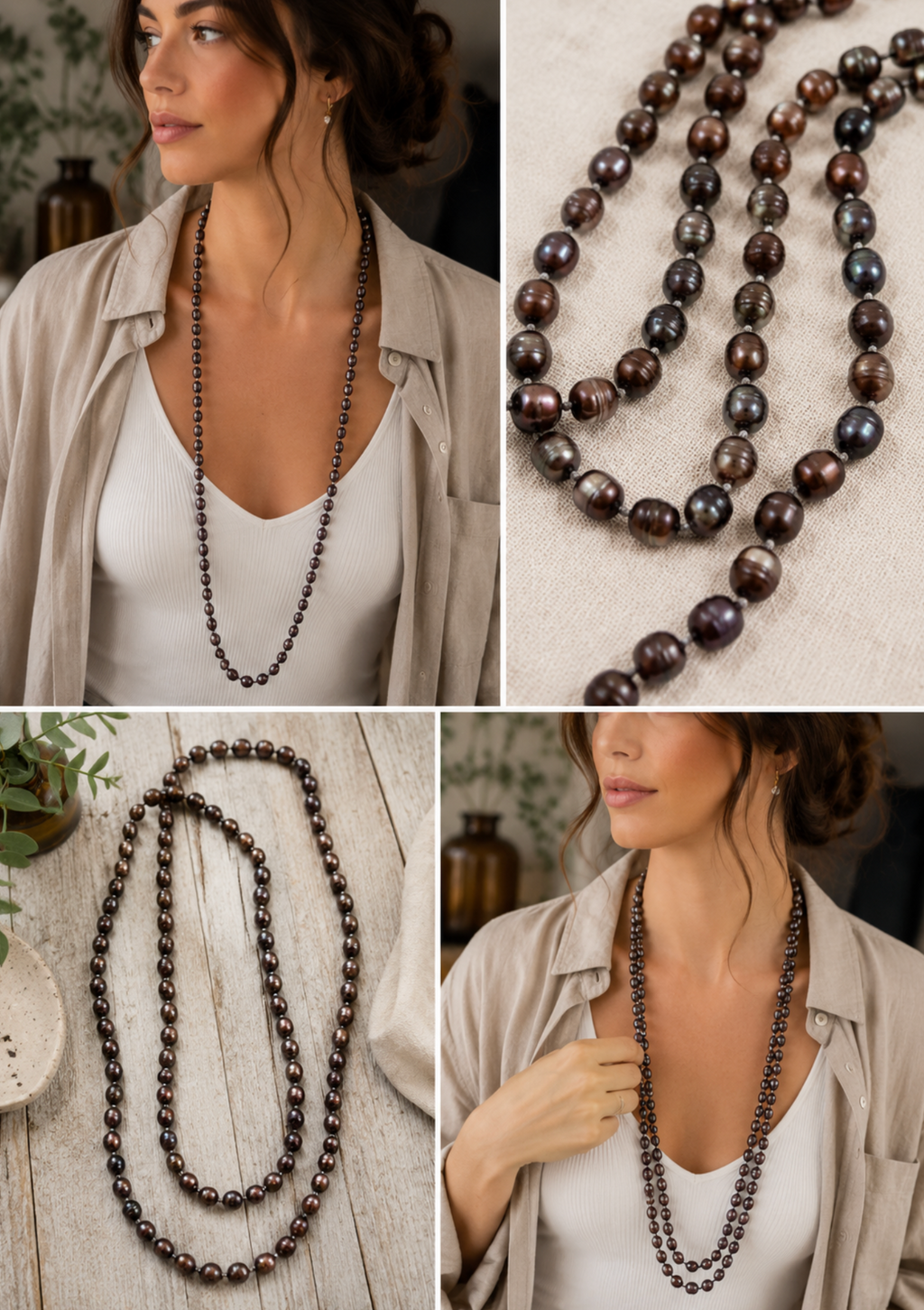 InstaGlam Knotted Freshwater Pearl Long Necklace – Upcycled Montreal Design