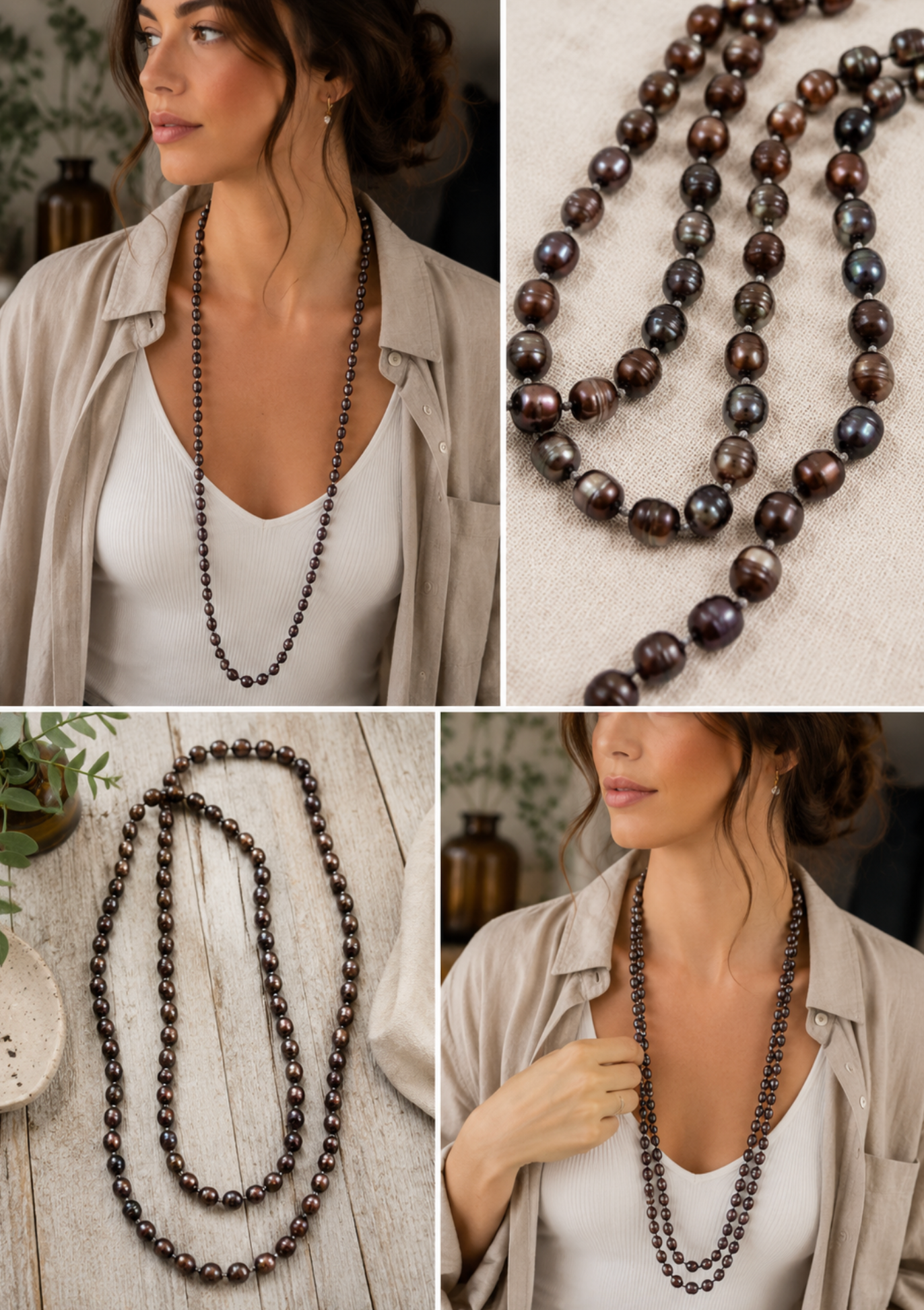 InstaGlam Knotted Freshwater Pearl Long Necklace – Upcycled Montreal Design