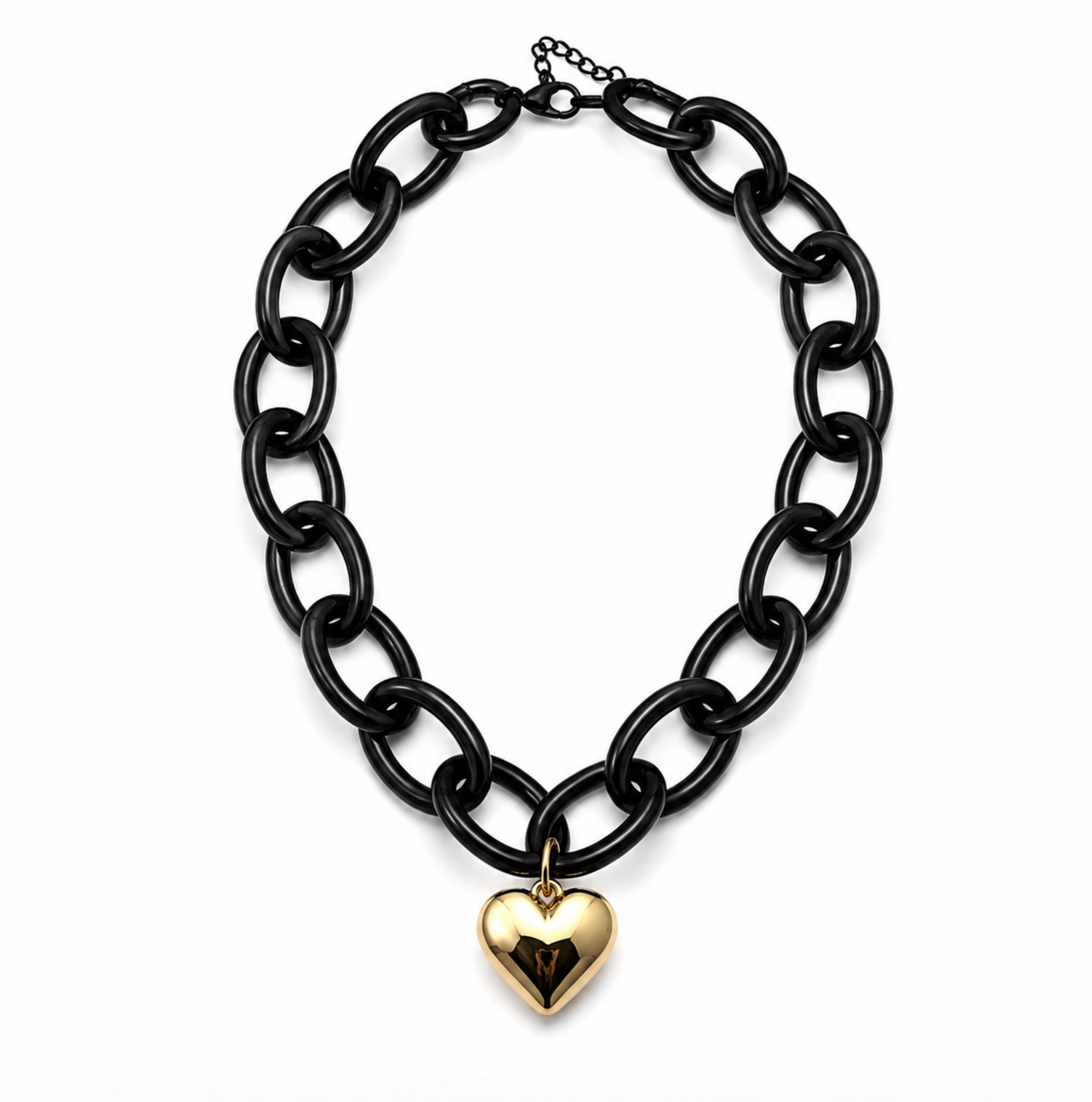 InstaGlam Black Chain Heart Necklace – Upcycled Montreal Design