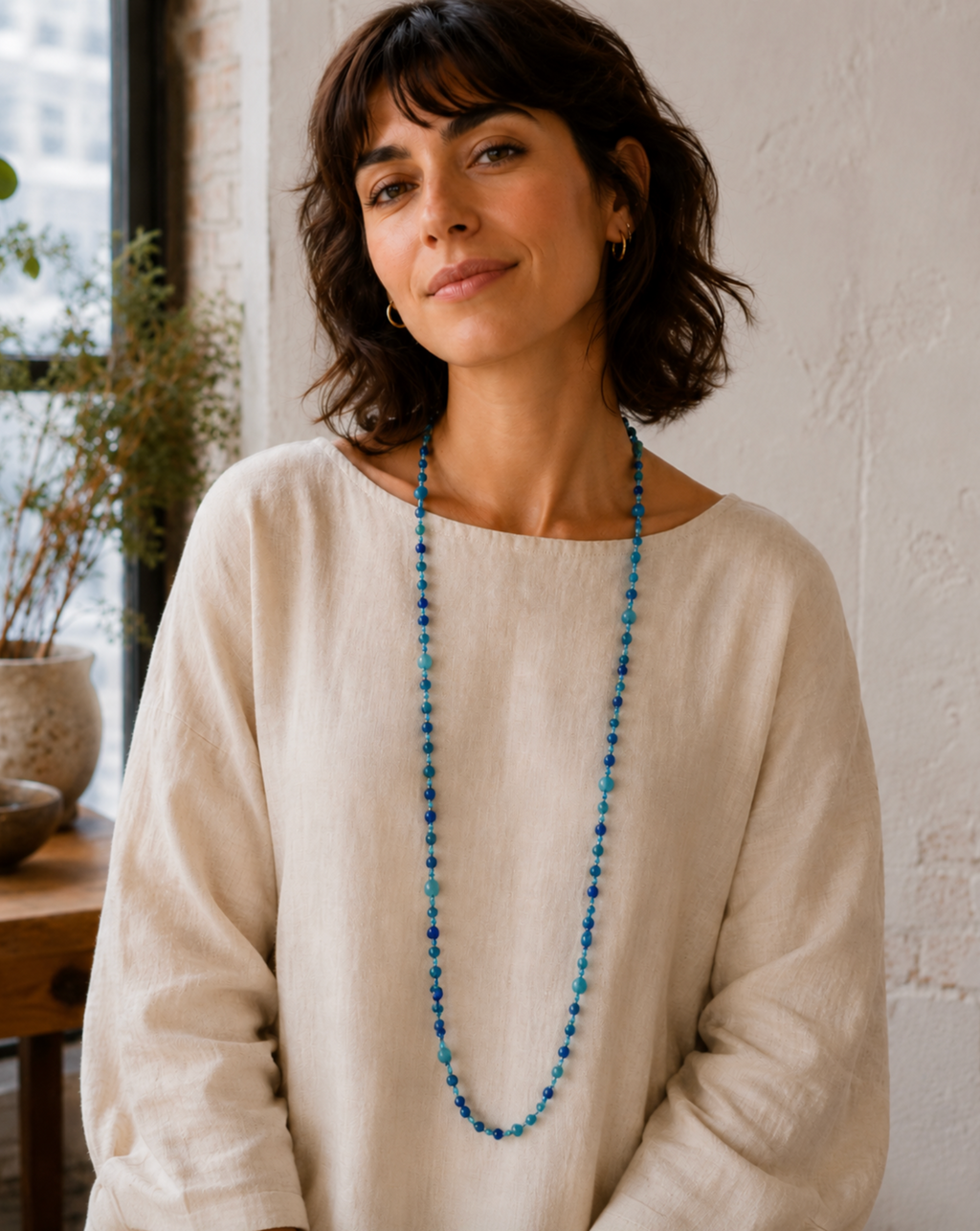 InstaGlam Long Beaded Necklace – Dyed Jade & Crystal Mix (48")