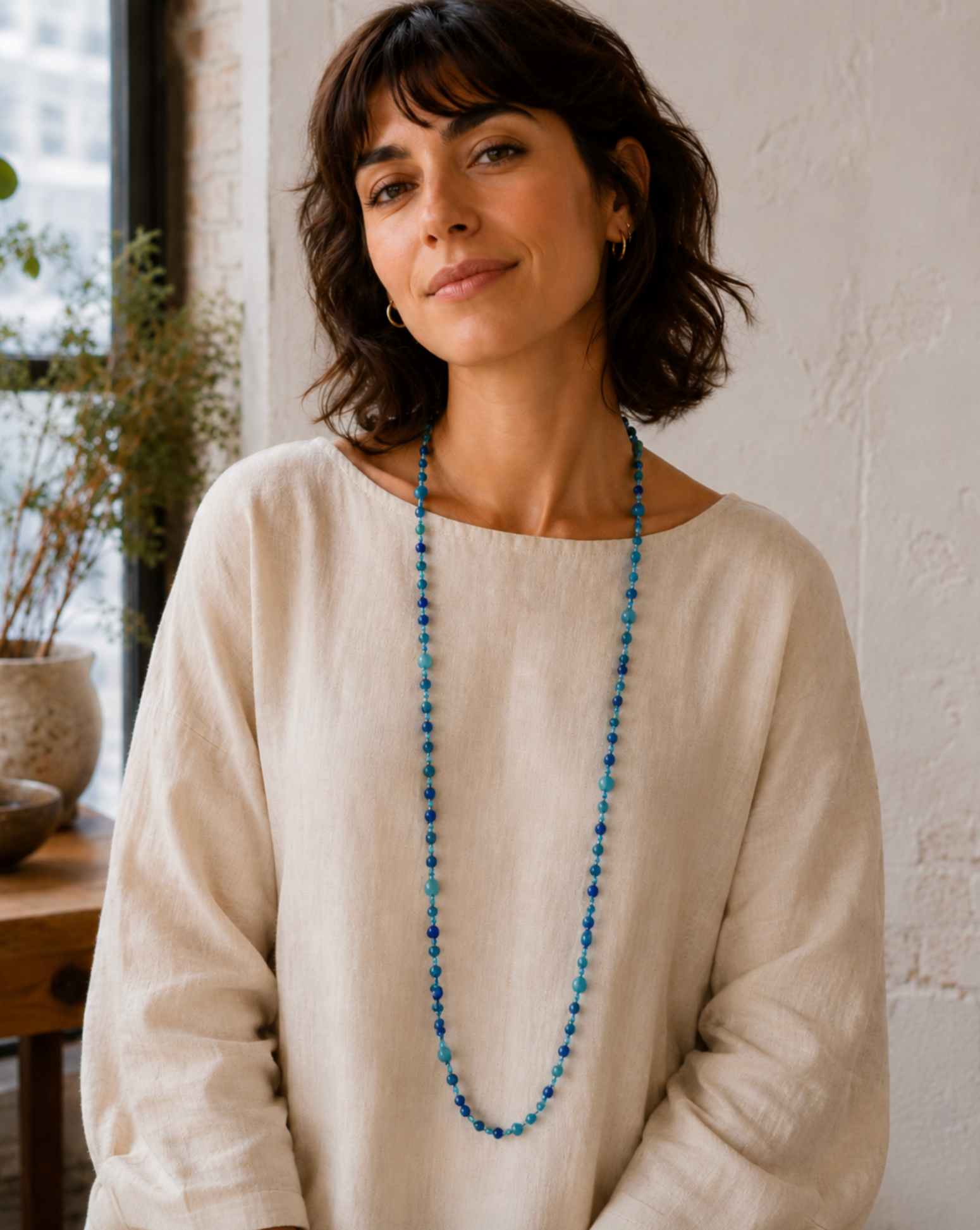 InstaGlam Long Beaded Necklace – Dyed Jade & Crystal Mix (48")