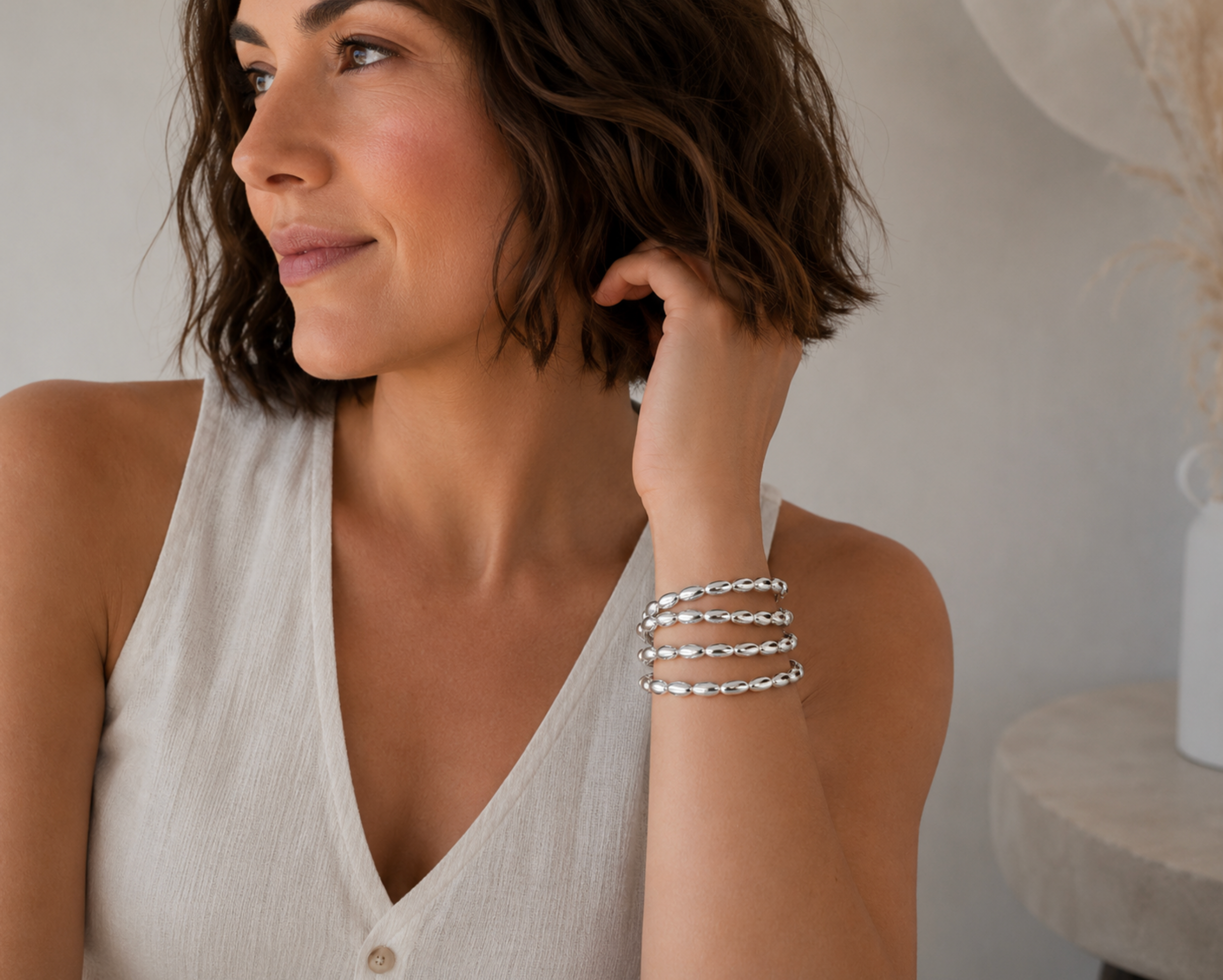 InstaGlam Silver Stacking Bracelet Set – Set of 4