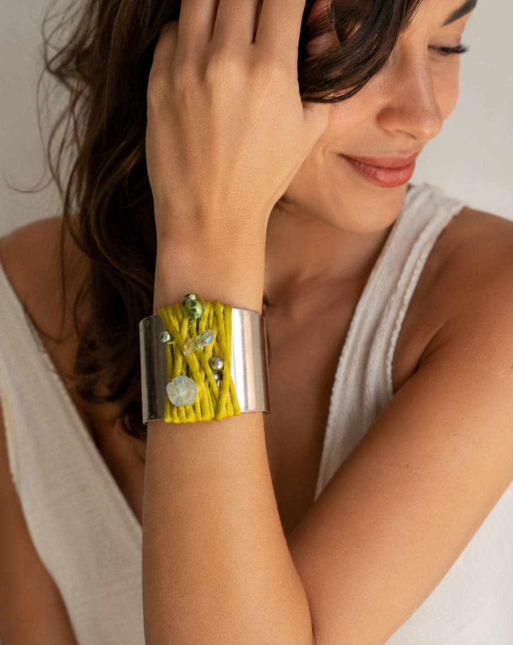 InstaGlam Montréal Atelier – Satin & Mixed Gem Statement Cuff Bracelet