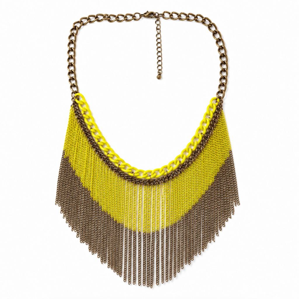 InstaGlam Statement Fringe Necklace – Neon Gold Edition