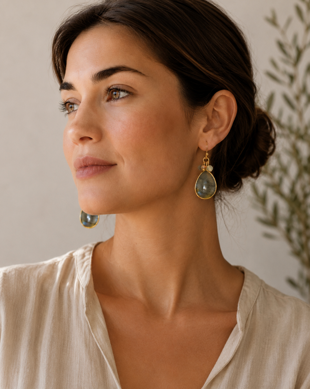 InstaGlam Labradorite Teardrop Earrings – Gold Aura Drop Edition