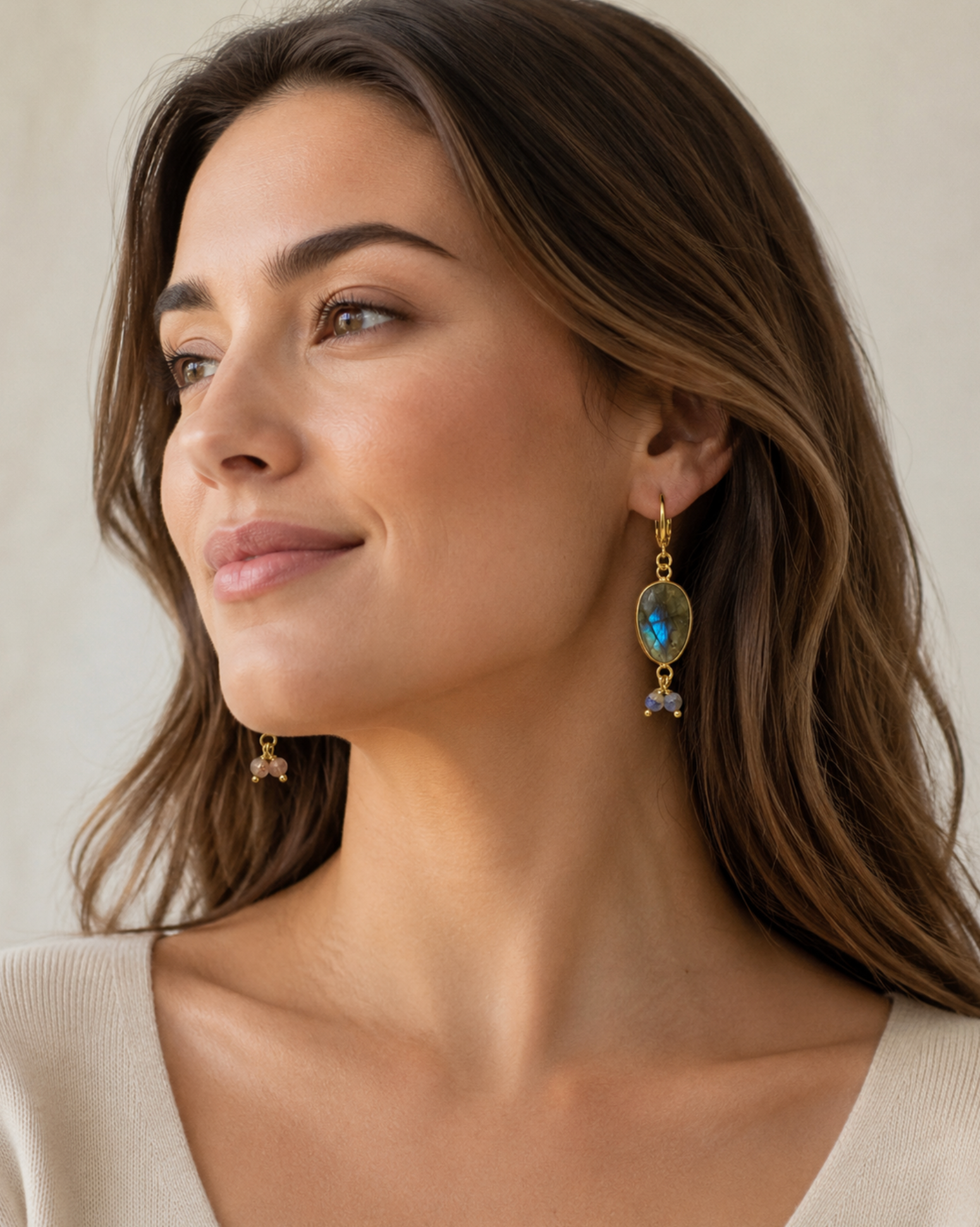 InstaGlam Labradorite Drop Earrings – Gold Aura Edition