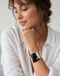 InstaGlam Montréal – Black Satin & Gold Cuff with Swarovski, Rutilated Quartz & Crystal Stones