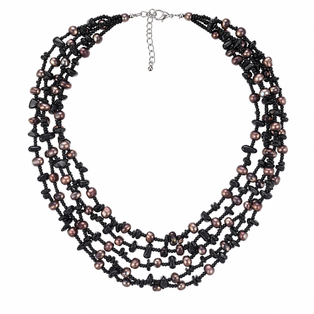 Instaglam - Midnight Luxe 5-Strand Freshwater Pearl & Onyx Necklace