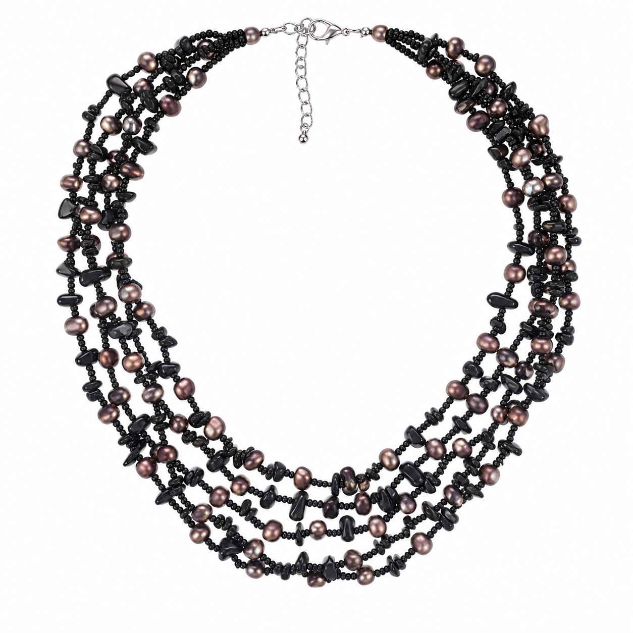 Instaglam - Midnight Luxe 5-Strand Freshwater Pearl & Onyx Necklace