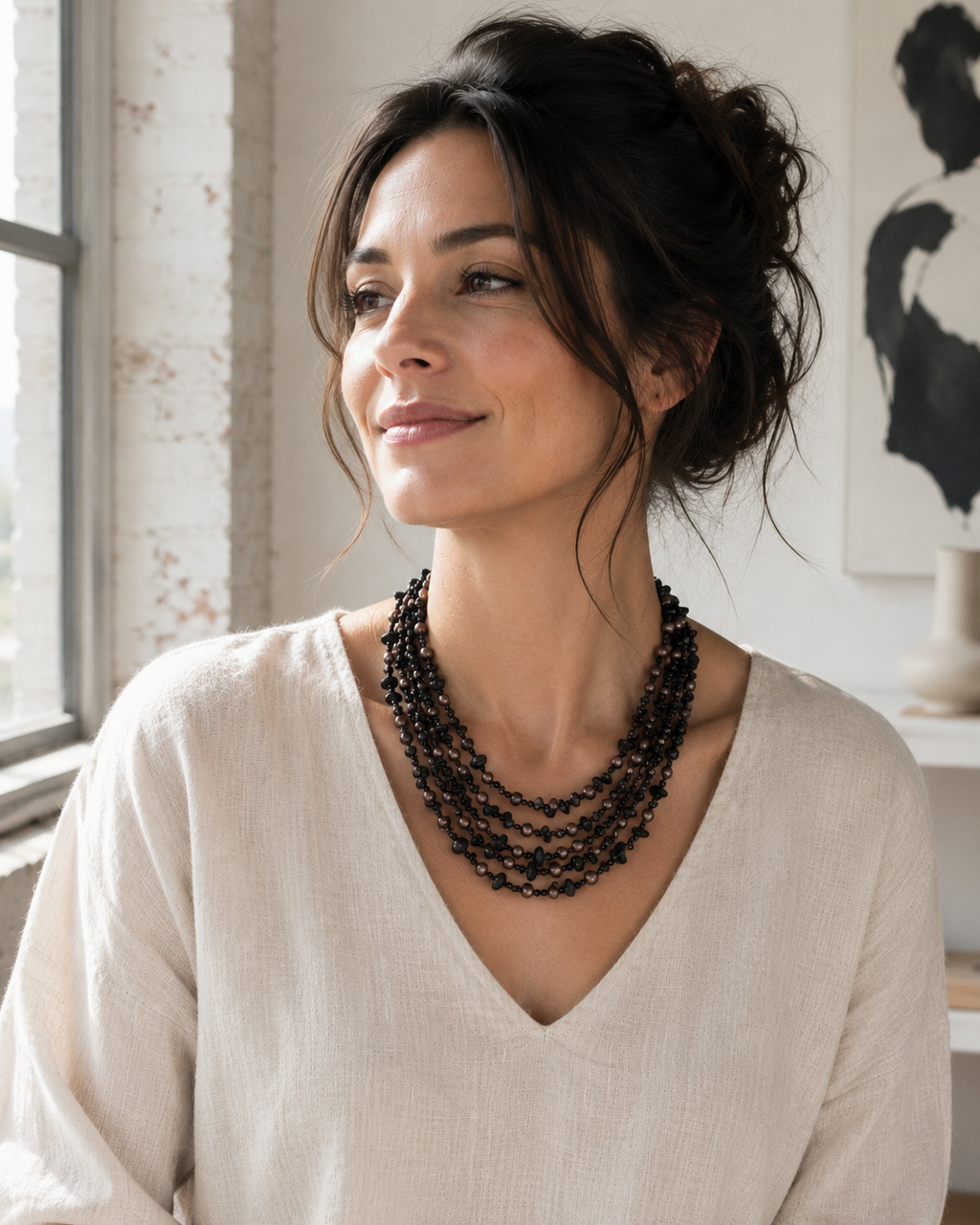 Instaglam - Midnight Luxe 5-Strand Freshwater Pearl & Onyx Necklace
