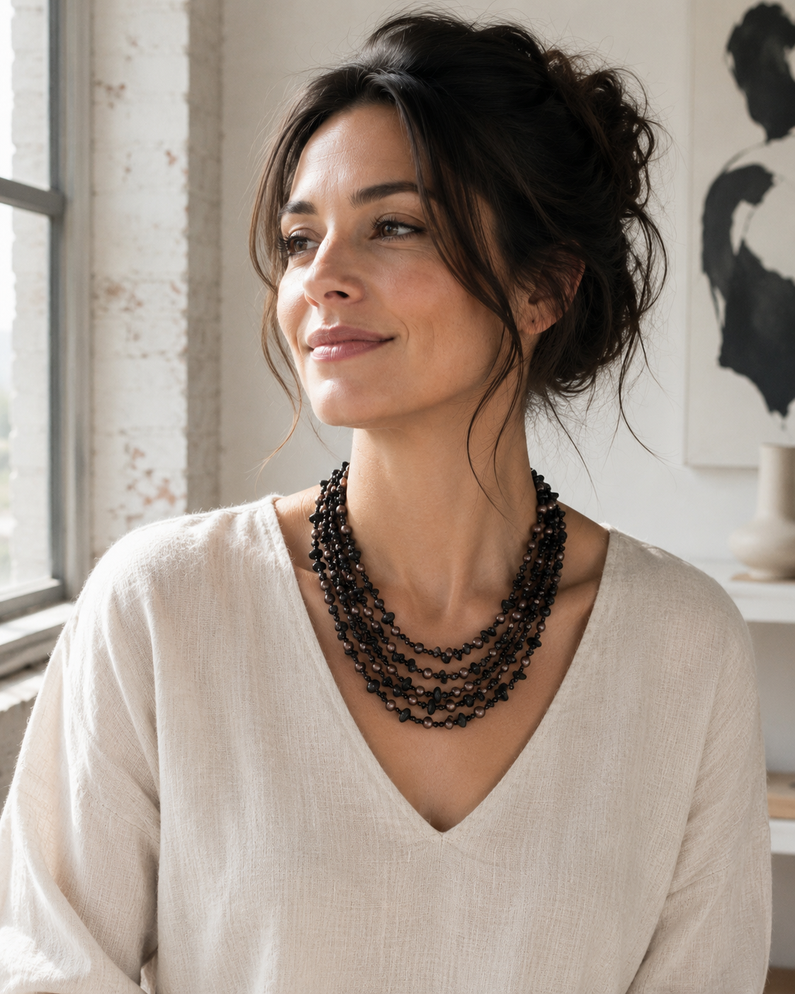Instaglam - Midnight Luxe 5-Strand Freshwater Pearl & Onyx Necklace