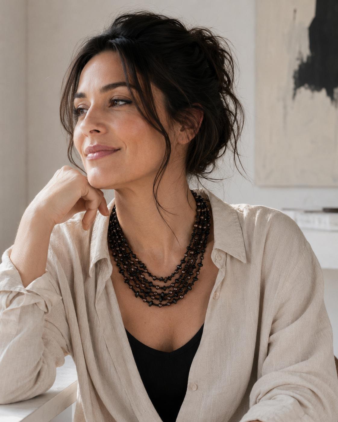 Instaglam - Midnight Luxe 5-Strand Freshwater Pearl & Onyx Necklace