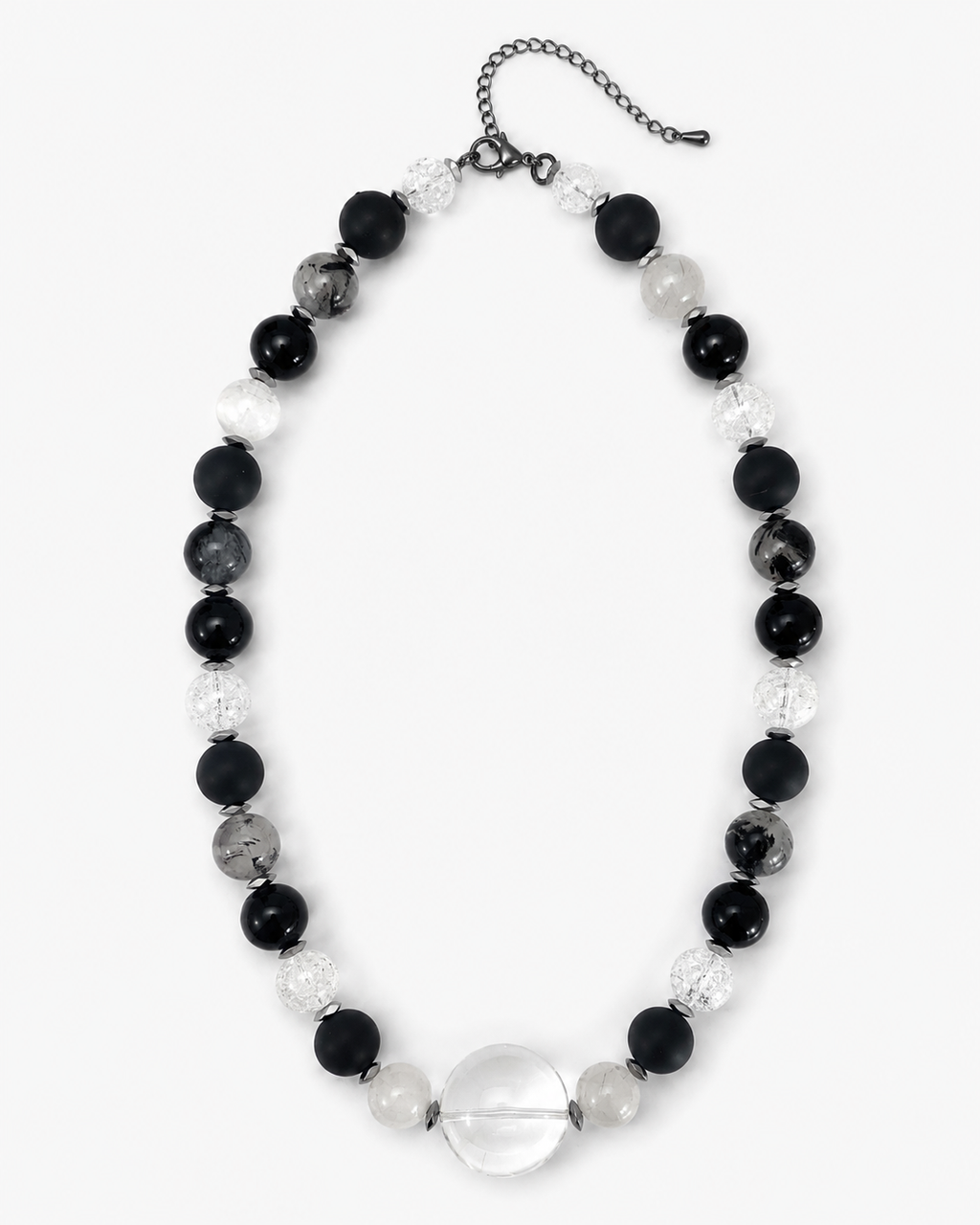 InstaGlam - Crystal Quartz, Tourmalinated Quartz & Onyx Statement Necklace — Montréal Upcycled Collection