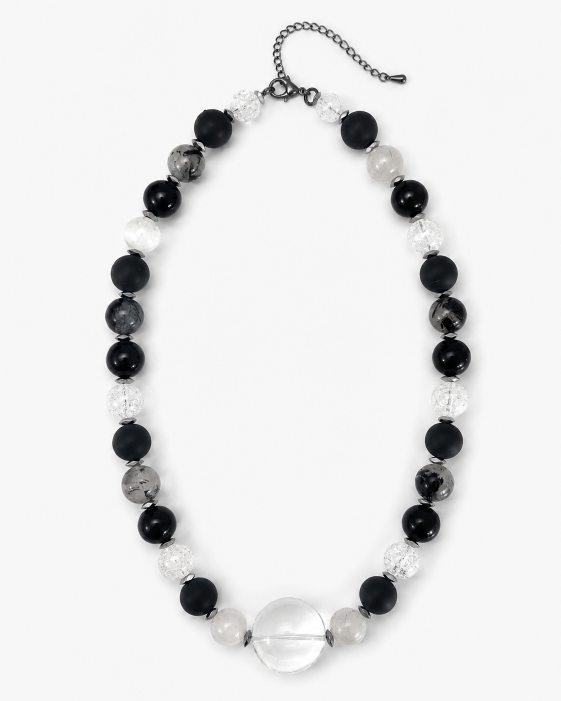 InstaGlam - Crystal Quartz, Tourmalinated Quartz & Onyx Statement Necklace — Montréal Upcycled Collection