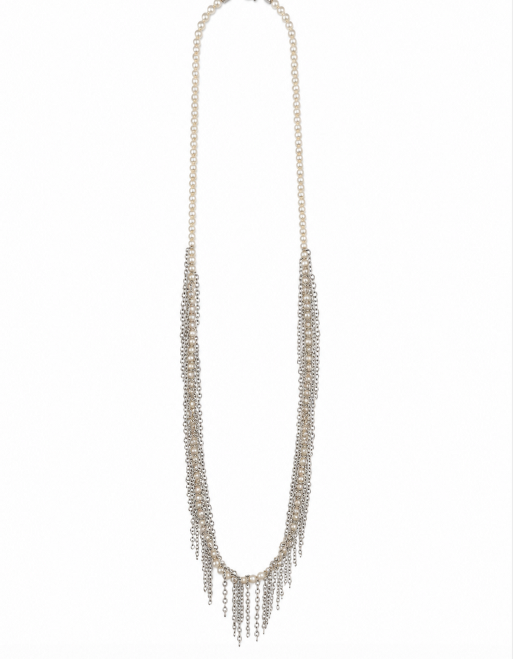 InstaGlam Faux Pearl & Chain Fringe Necklace – Upcycled Montreal Design