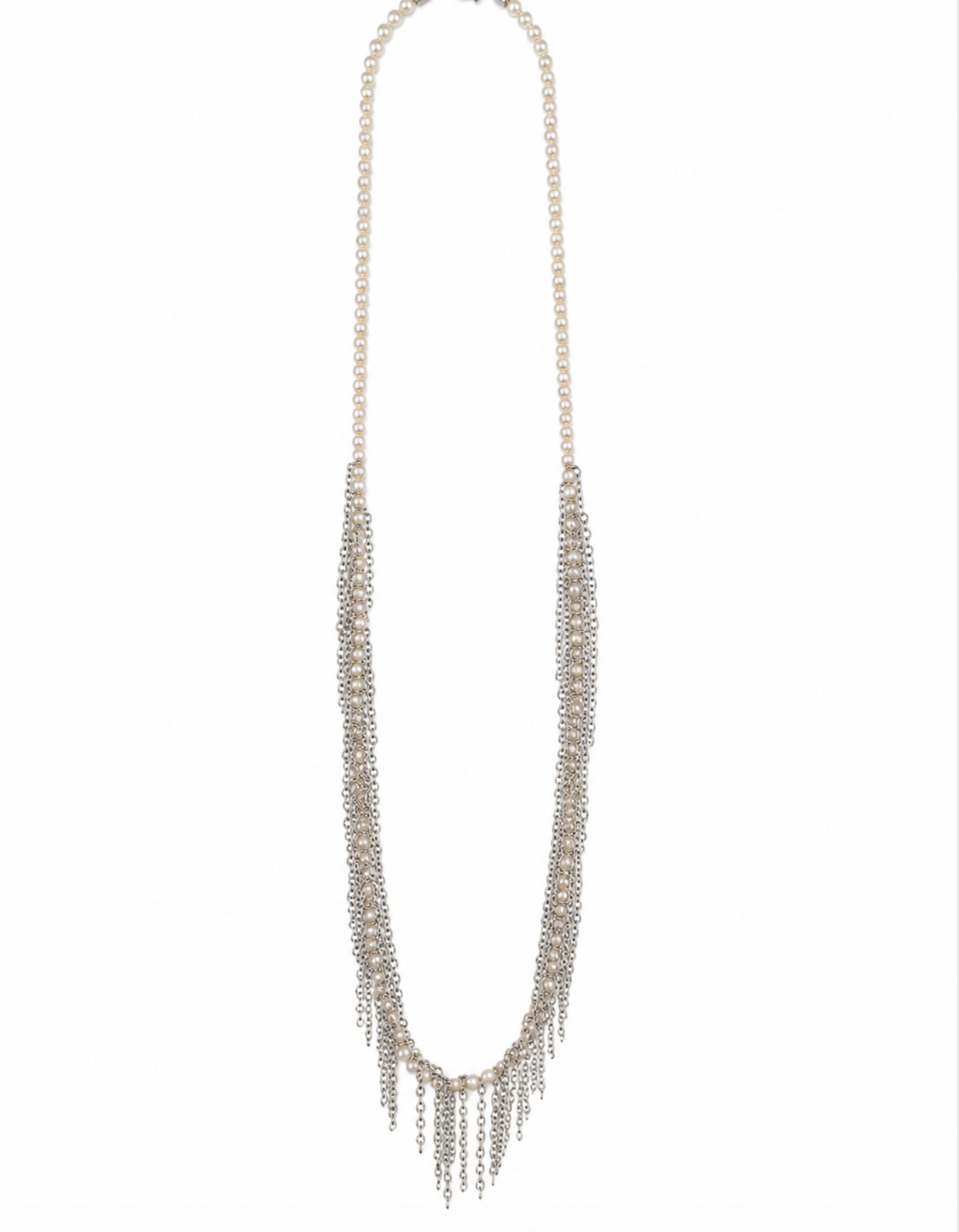 InstaGlam Faux Pearl & Chain Fringe Necklace – Upcycled Montreal Design