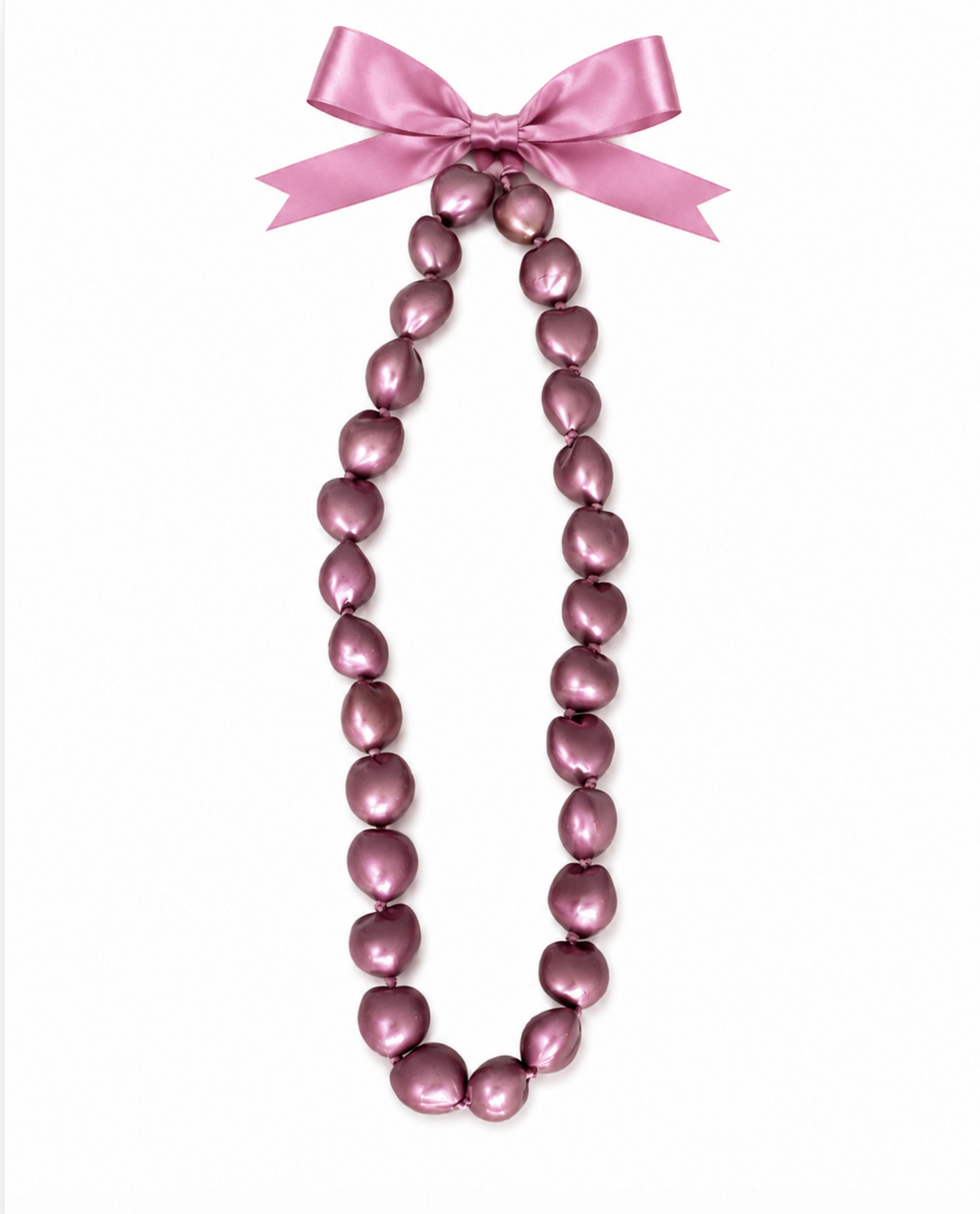 InstaGlam Mauve Dyed Kukui Nut Ribbon Necklace