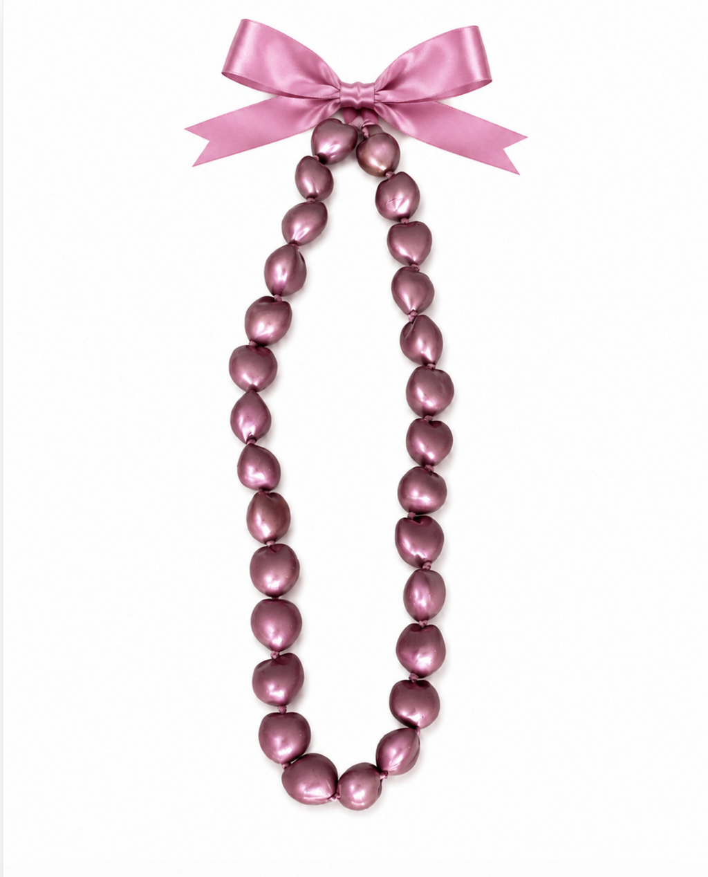 InstaGlam Mauve Dyed Kukui Nut Ribbon Necklace