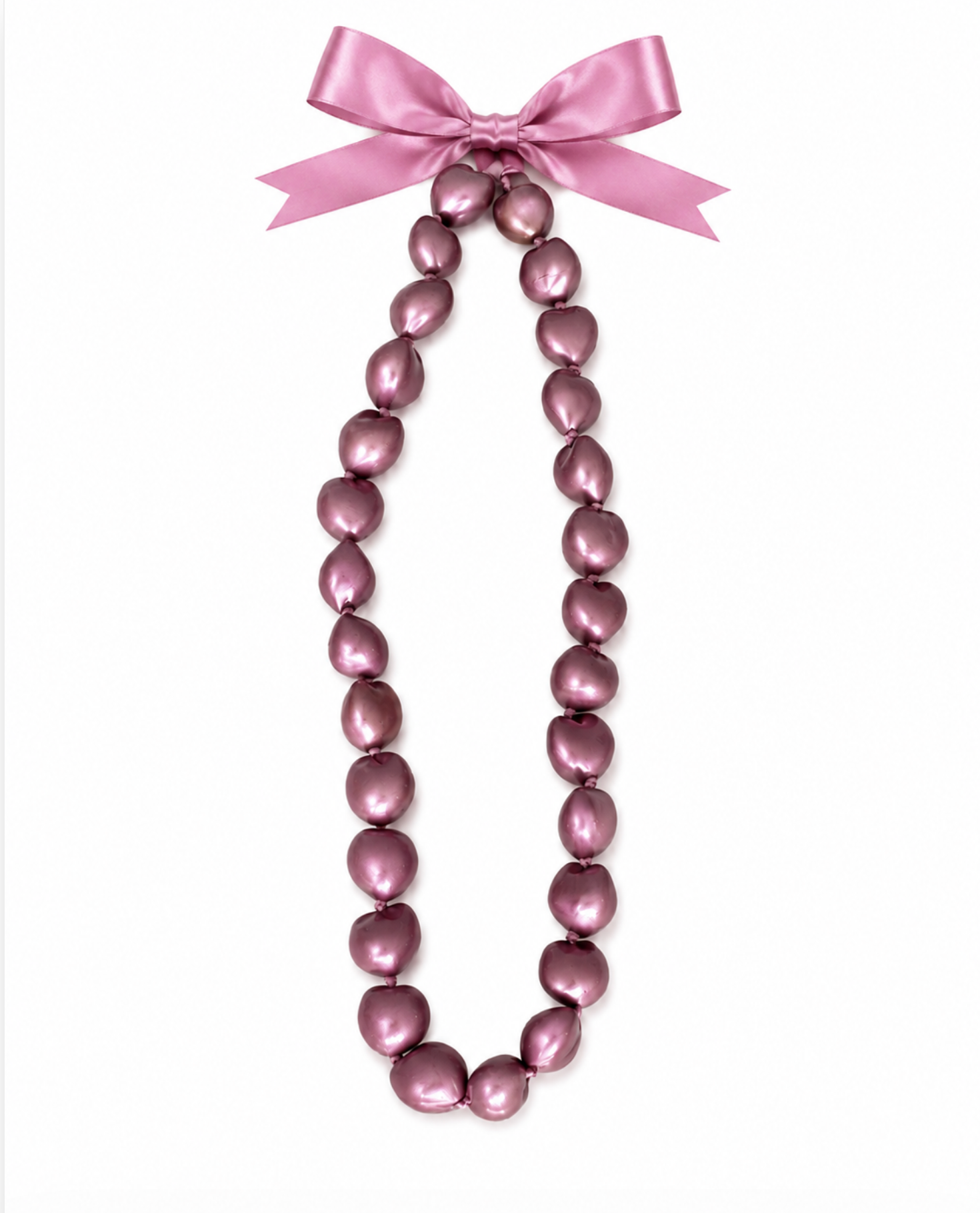 InstaGlam Mauve Dyed Kukui Nut Ribbon Necklace