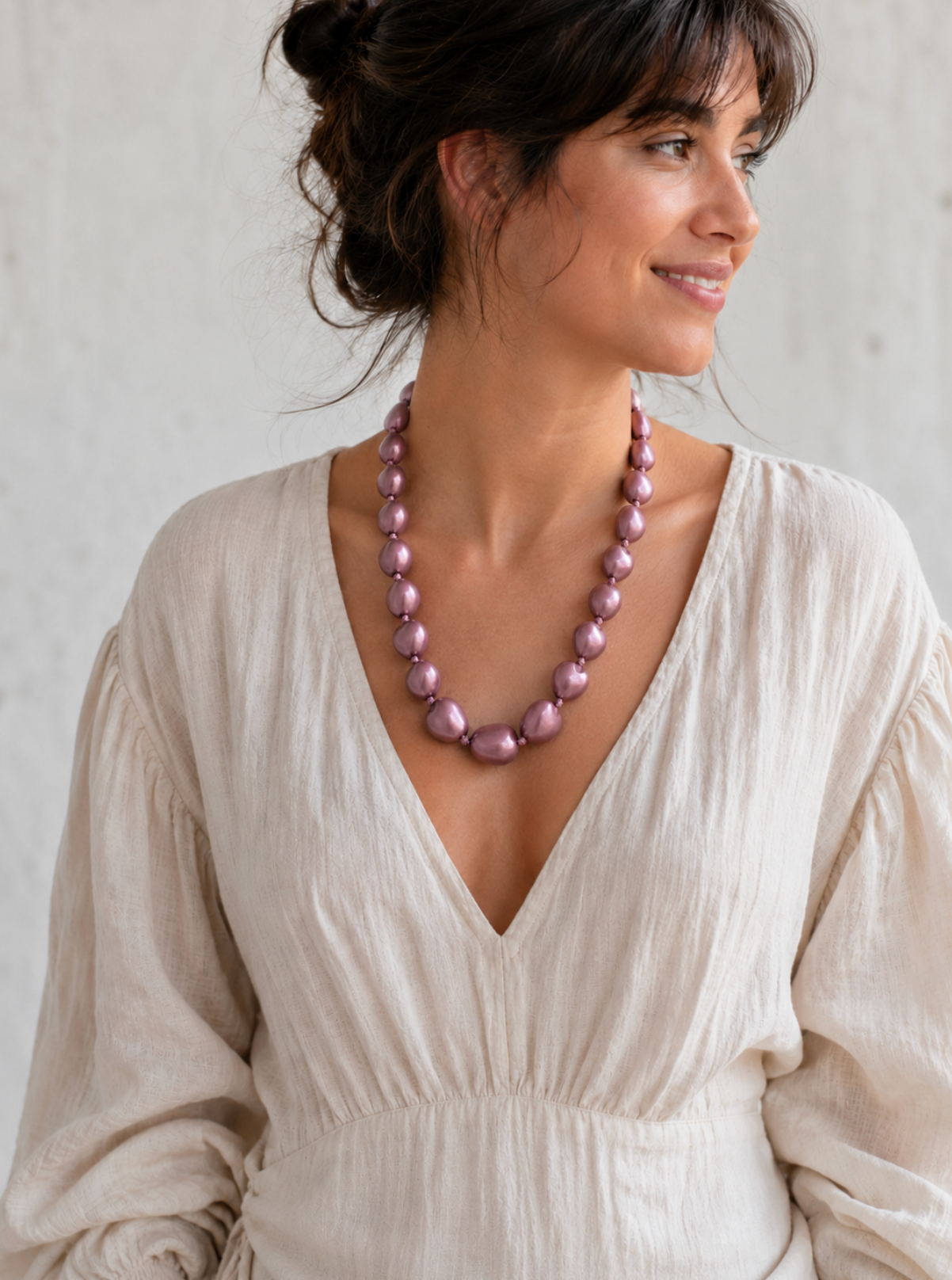 InstaGlam Mauve Dyed Kukui Nut Ribbon Necklace