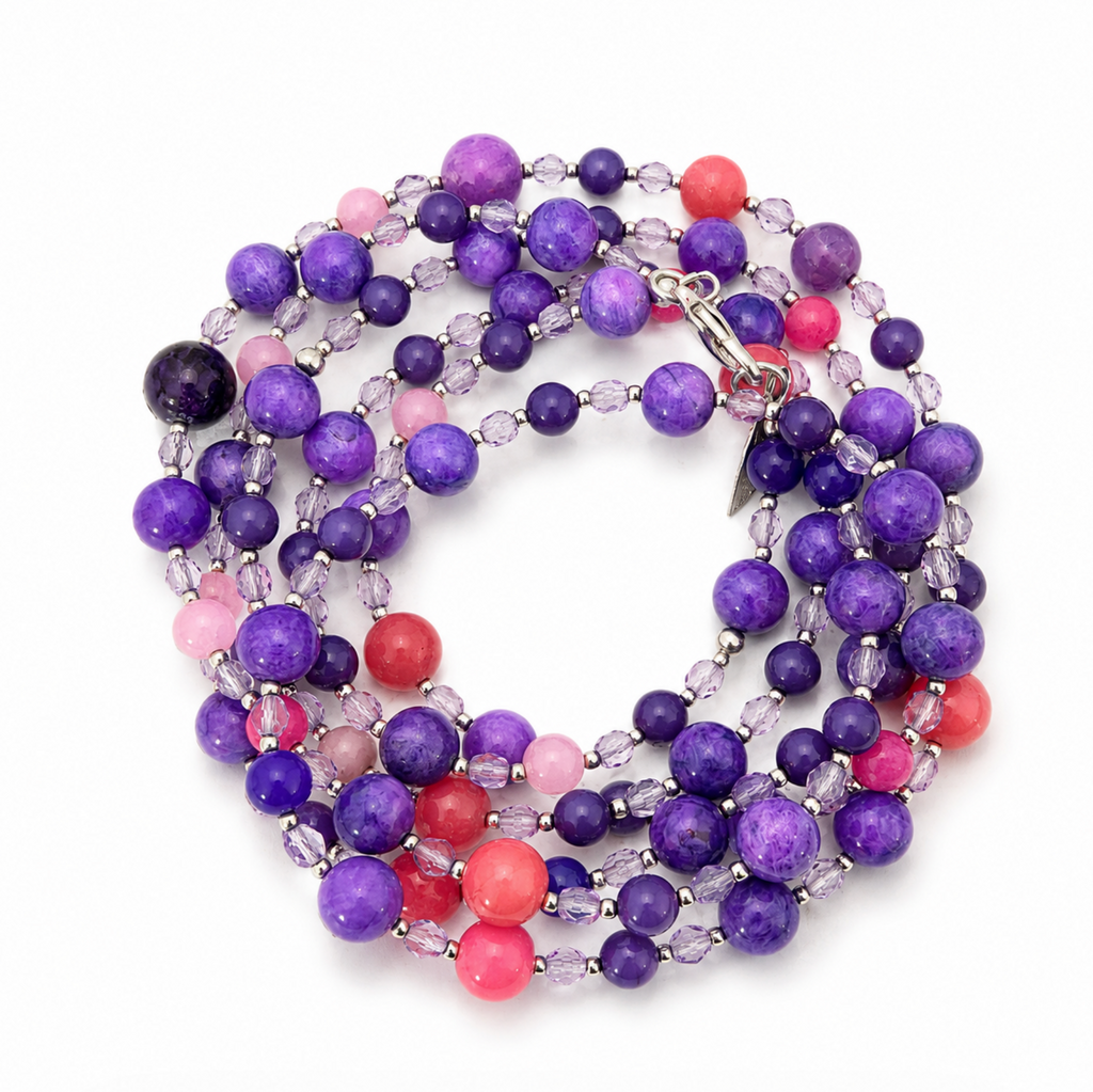 InstaGlam Long Purple & Pink Dyed Jade Necklace – Upcycled Montreal Design