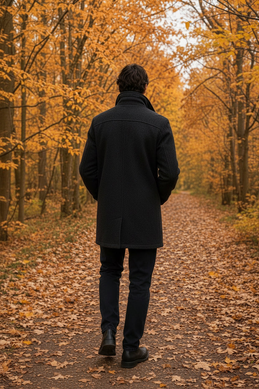 Manteau complètement laine Noir