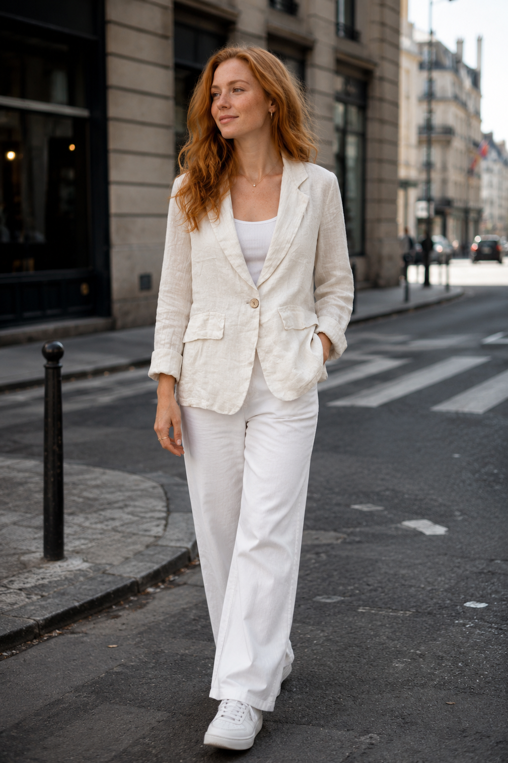 Veste complètement lin vanille par Éternelle