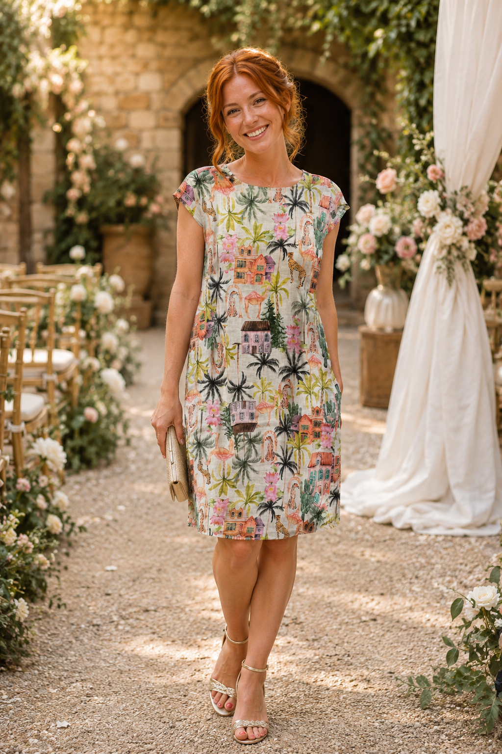 Robe complètement lin motif tropical par Éternelle