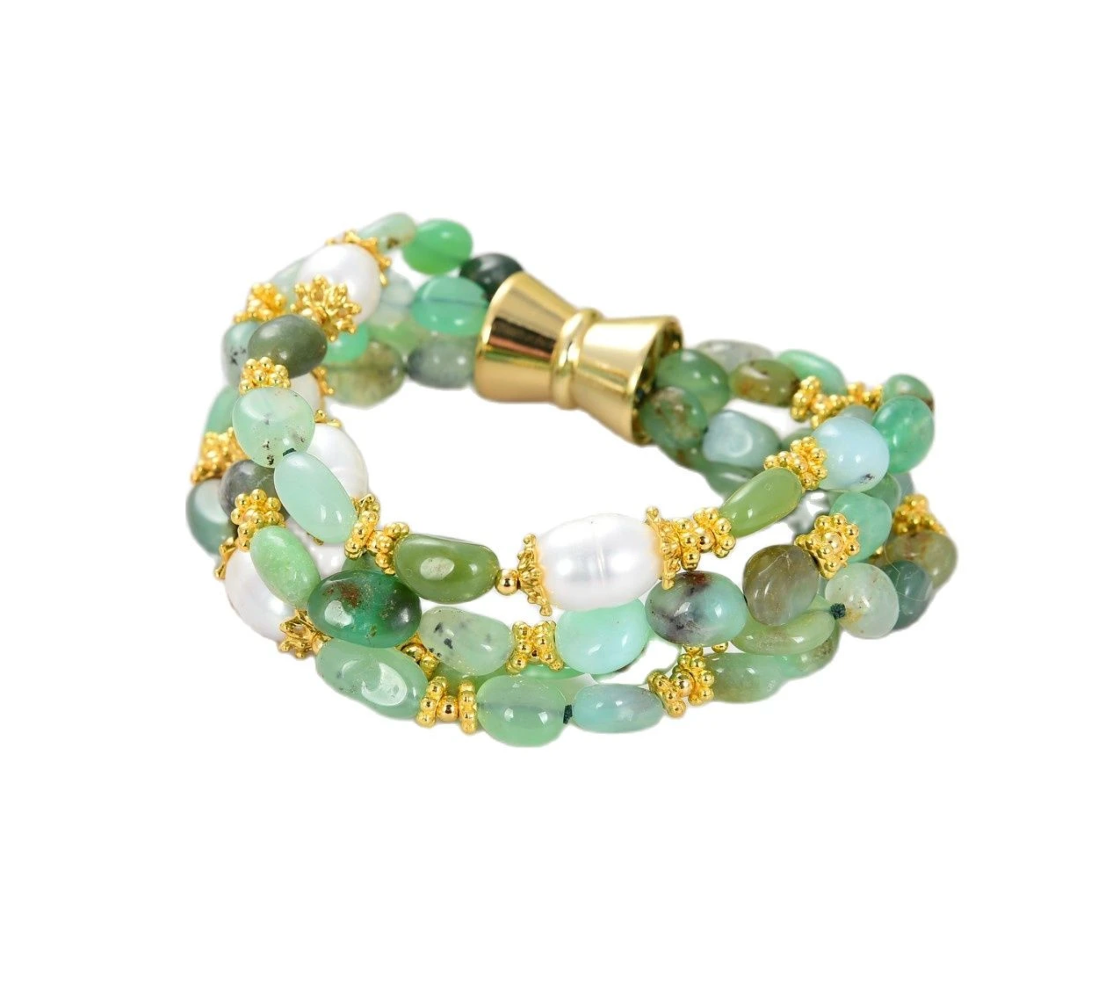 Freshwater Pearl & Chryoprase Row Bead Bracelet