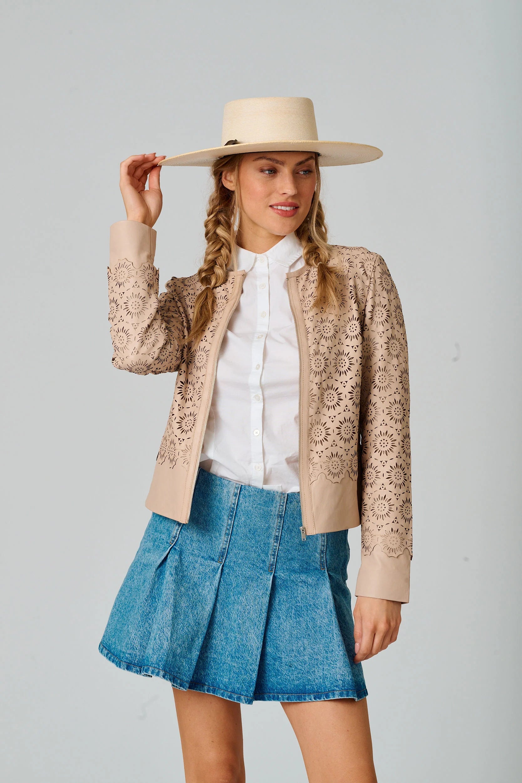 Veste en cuir Lacey RF Couleur Bone par Mauritius