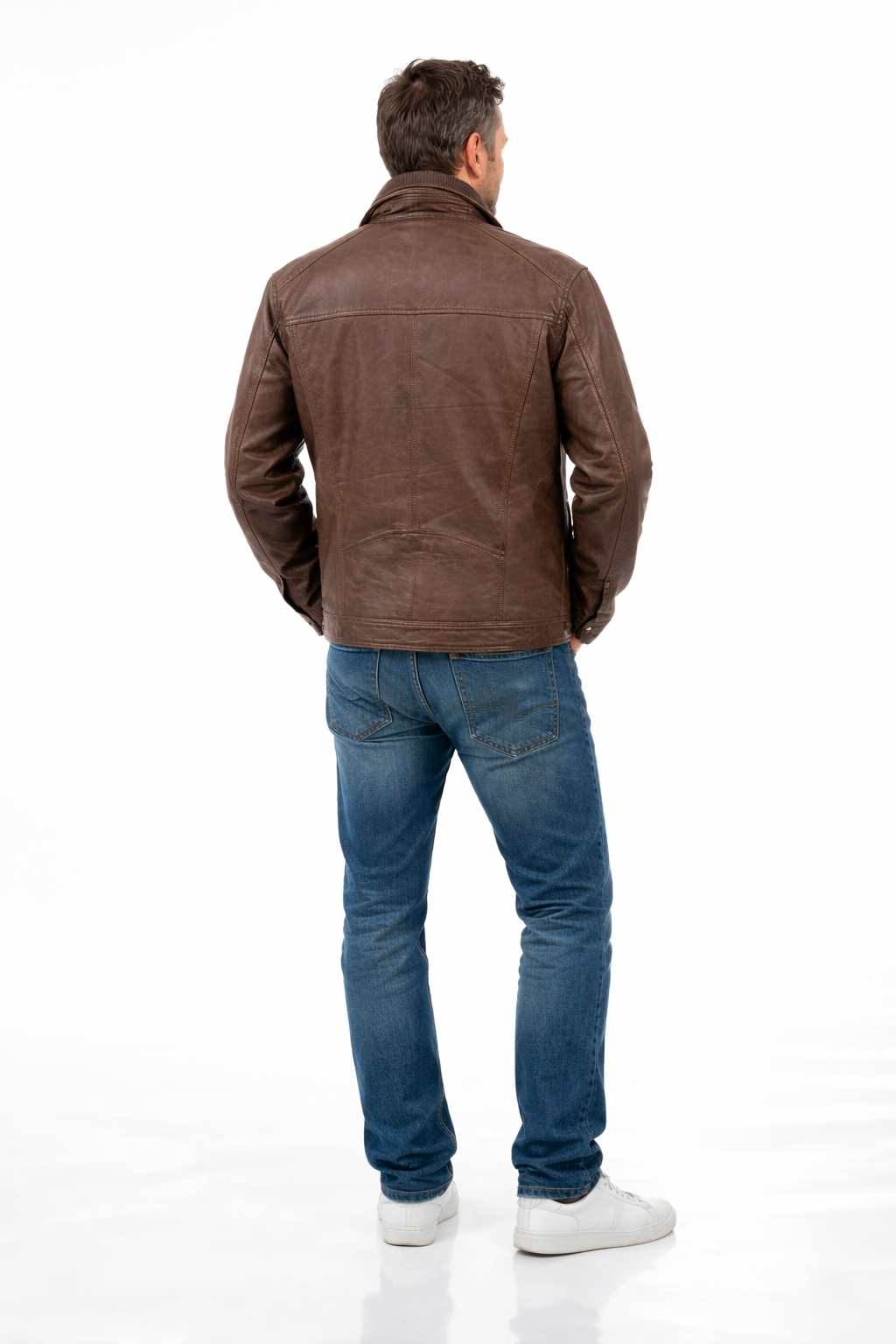 Veste en cuir veritable Merlot à double collet détachable par Plongé