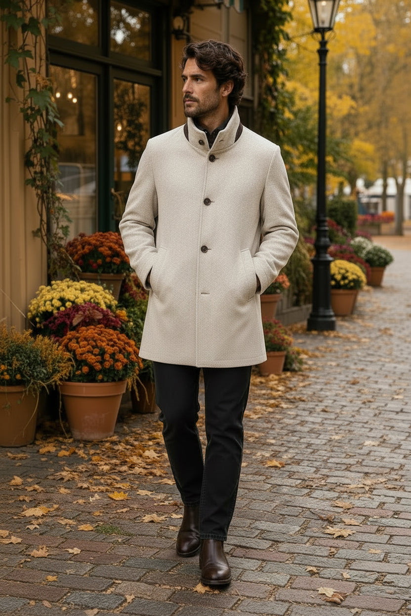 Manteau complètement laine Beige Crème