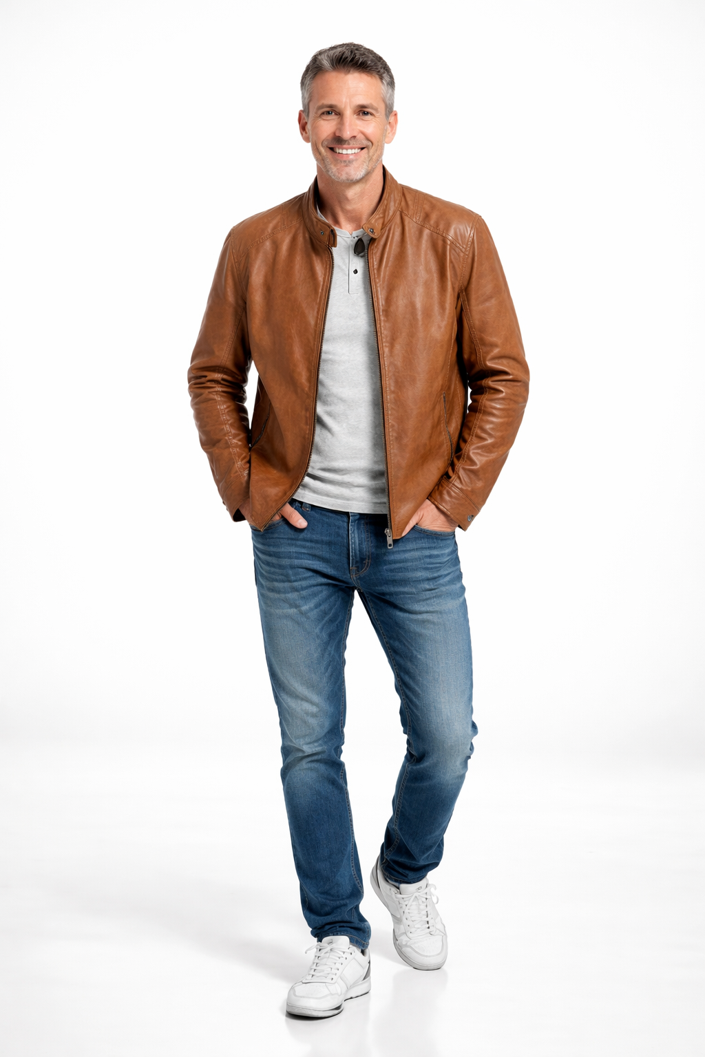 Veste en cuir veritable Dark Whisky par Plongé