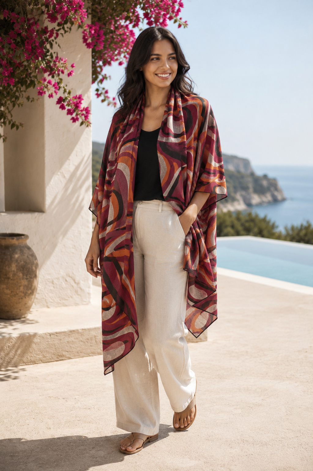 Cape Réversible Orange Brûlée / Noir Uni par  Boutique Anne de Shalla