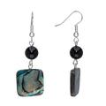 Multi-Colored Square Dragon Scale Paua and Onyx Drop Earrings