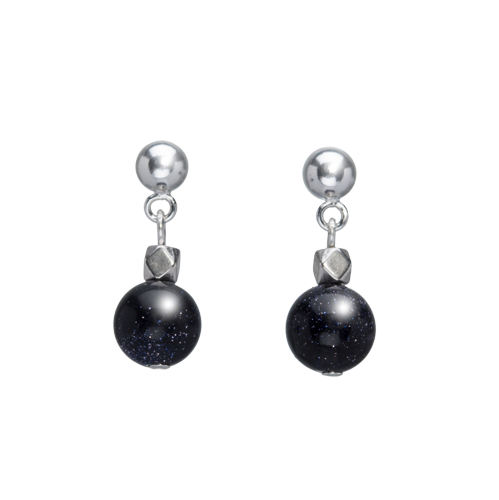 Black Stone Circular Drop Earrings