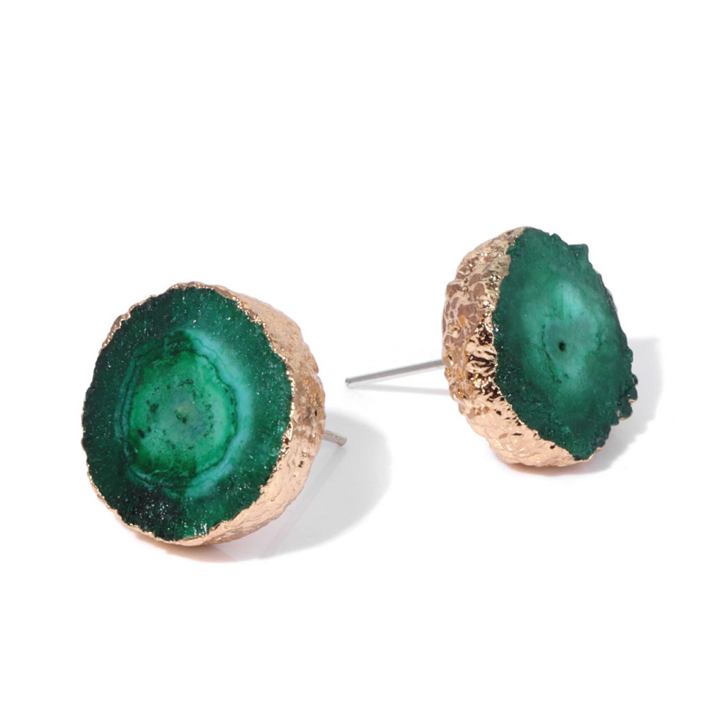 Goldtone Druzy Circular Stud Earrings