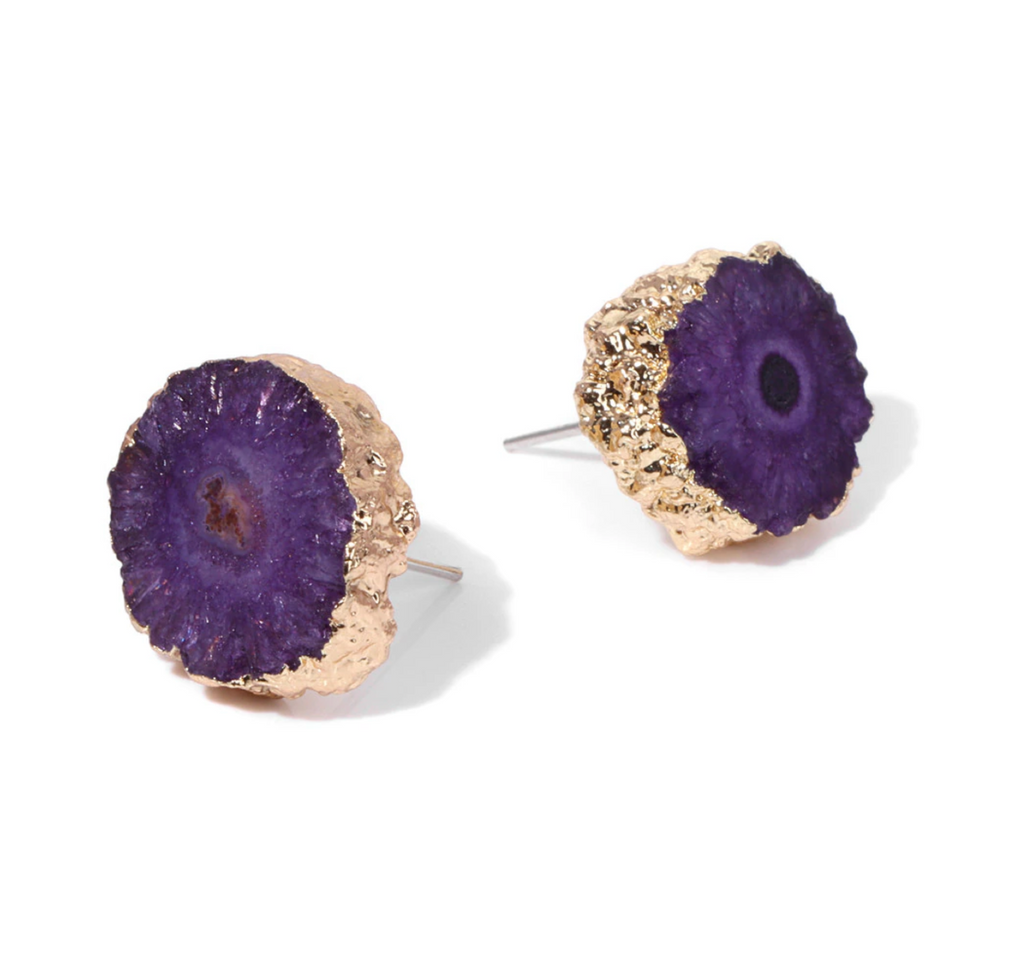 Goldtone Druzy Circular Stud Earrings