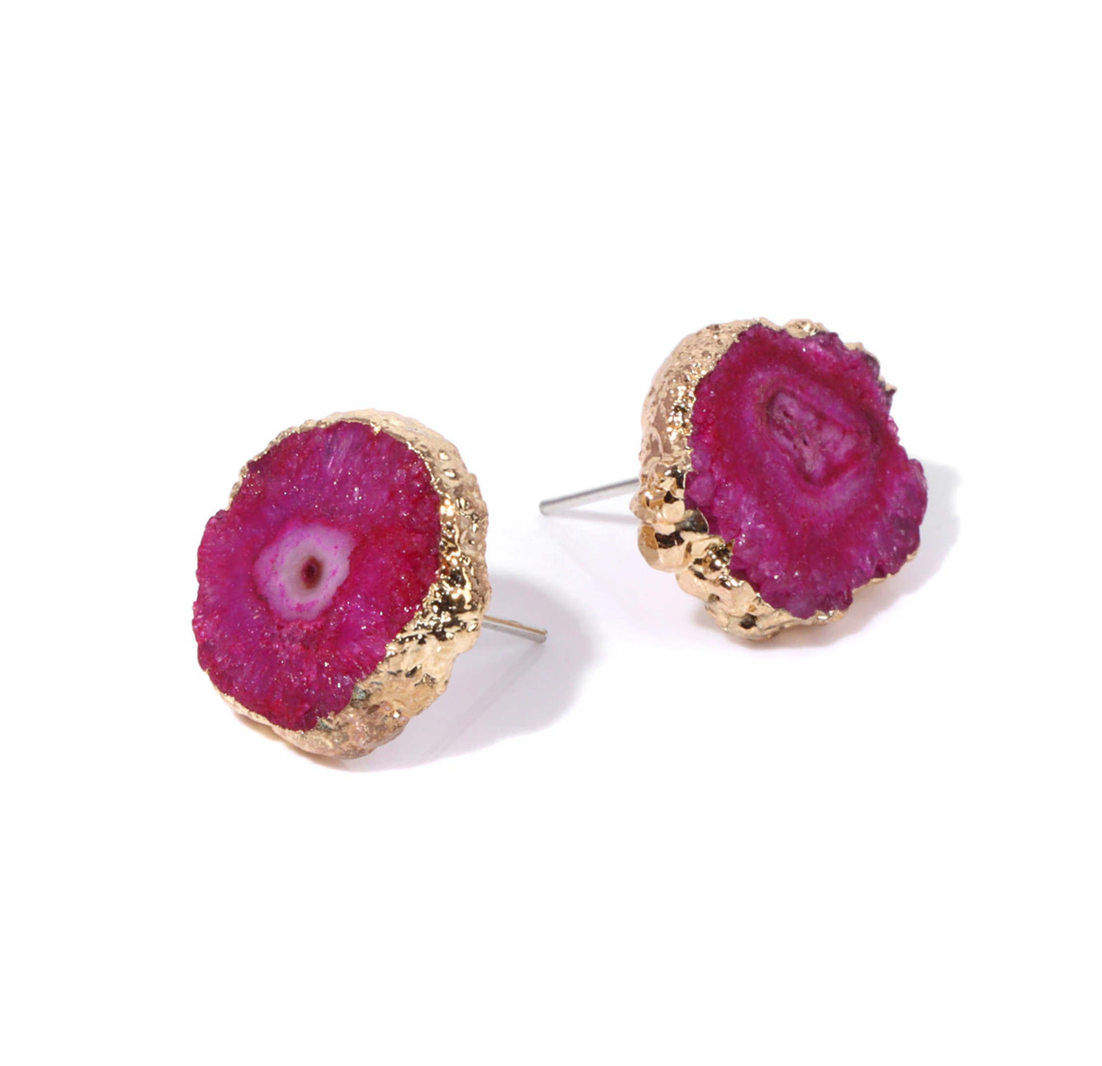 Goldtone Druzy Circular Stud Earrings