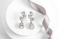 Silvertone & Clear Crystal Tri-Leaf Teardrop Earrings