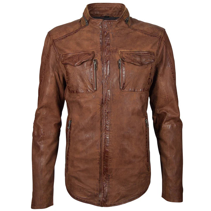MANTEAU CUIR HOMME - COVE - Cognac