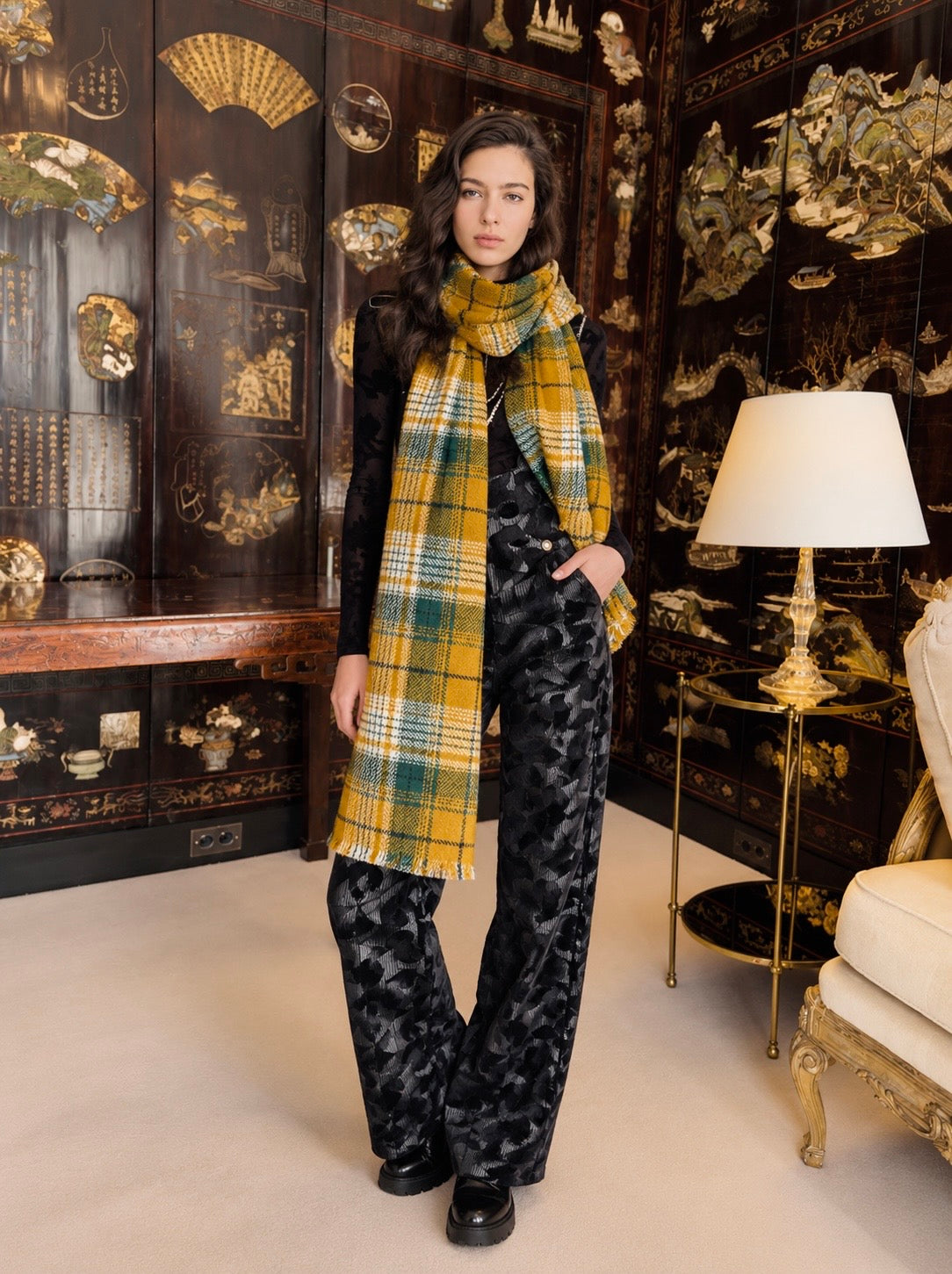 Foulard carreau ocre unisexe par Anne de Shalla