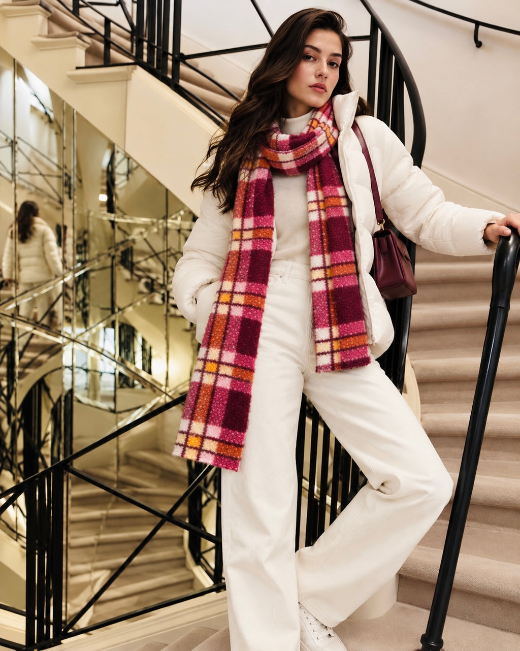 Foulard laine bouclée rouge orange par Anne de Shalla