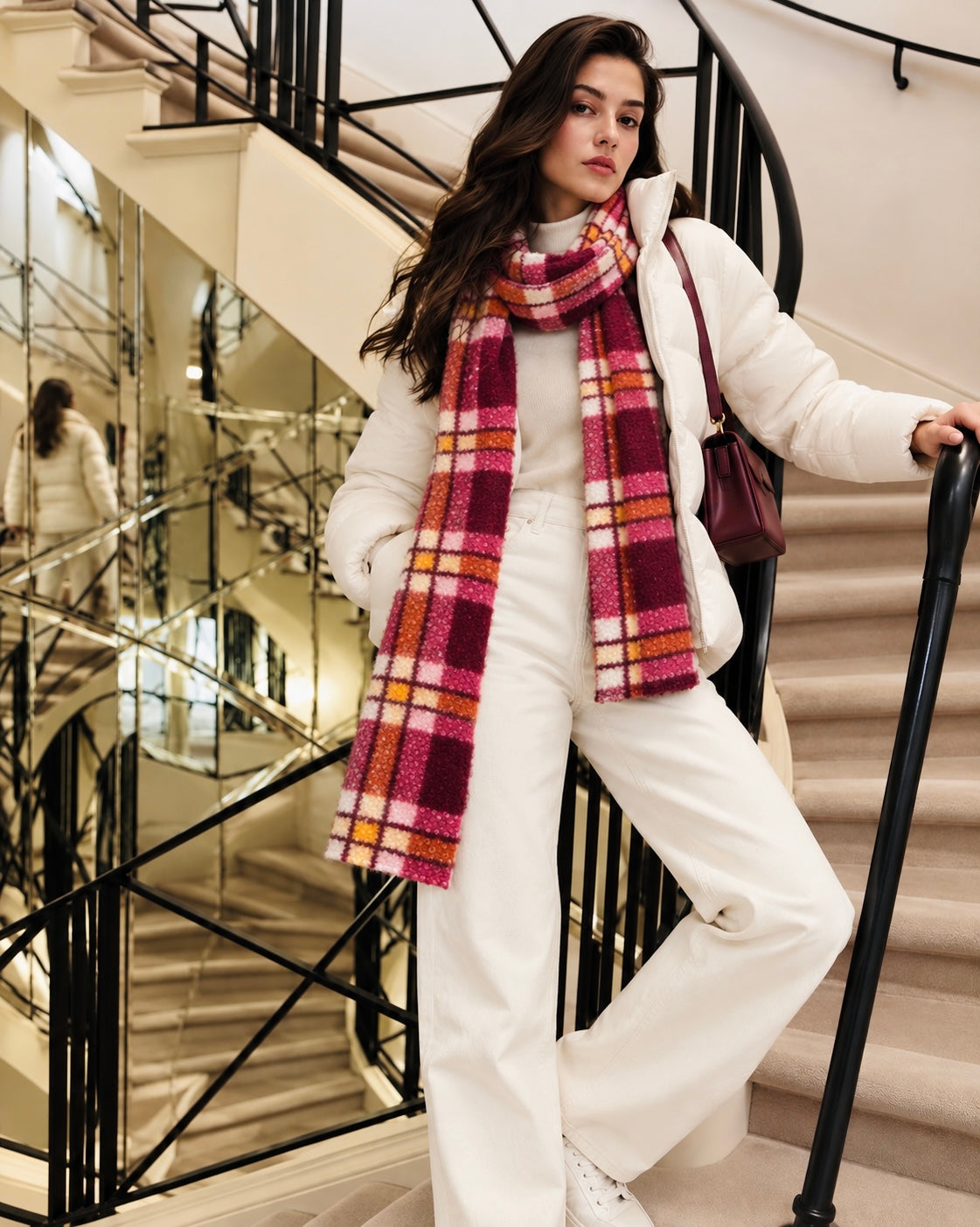 Foulard laine bouclée rouge orange par Anne de Shalla
