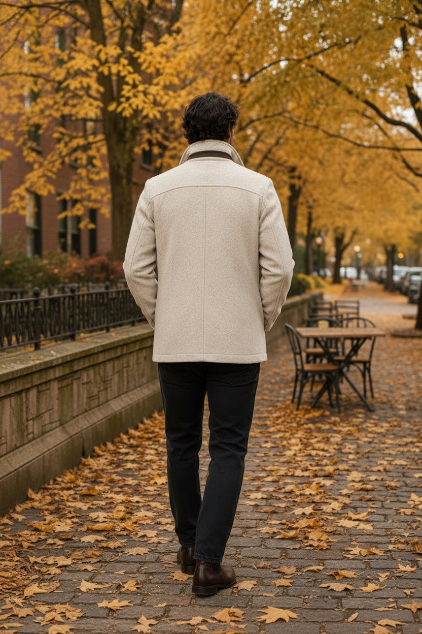 Manteau complètement laine Beige Crème