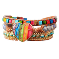 Agate Jasper Multicolor Chakra Beaded Leather Wrap Bracelet