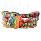 Agate Jasper Multicolor Chakra Beaded Leather Wrap Bracelet