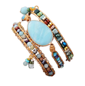 Leather Natural Stone Beaded Wrap Bracelet With Turquoise Amazonite