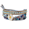 Handmade Blue Purple Gemstone Wrap Bracelet With White Daisy